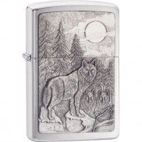 Зажигалка ZIPPO Classic Волк с покрытием Brushed Chrome купить в Челябинске