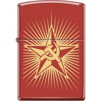 Зажигалка ZIPPO Серп и Молот на Звезде, латунь/сталь с покрытием Red Matte, красная, 36x12x56 мм купить в Челябинске